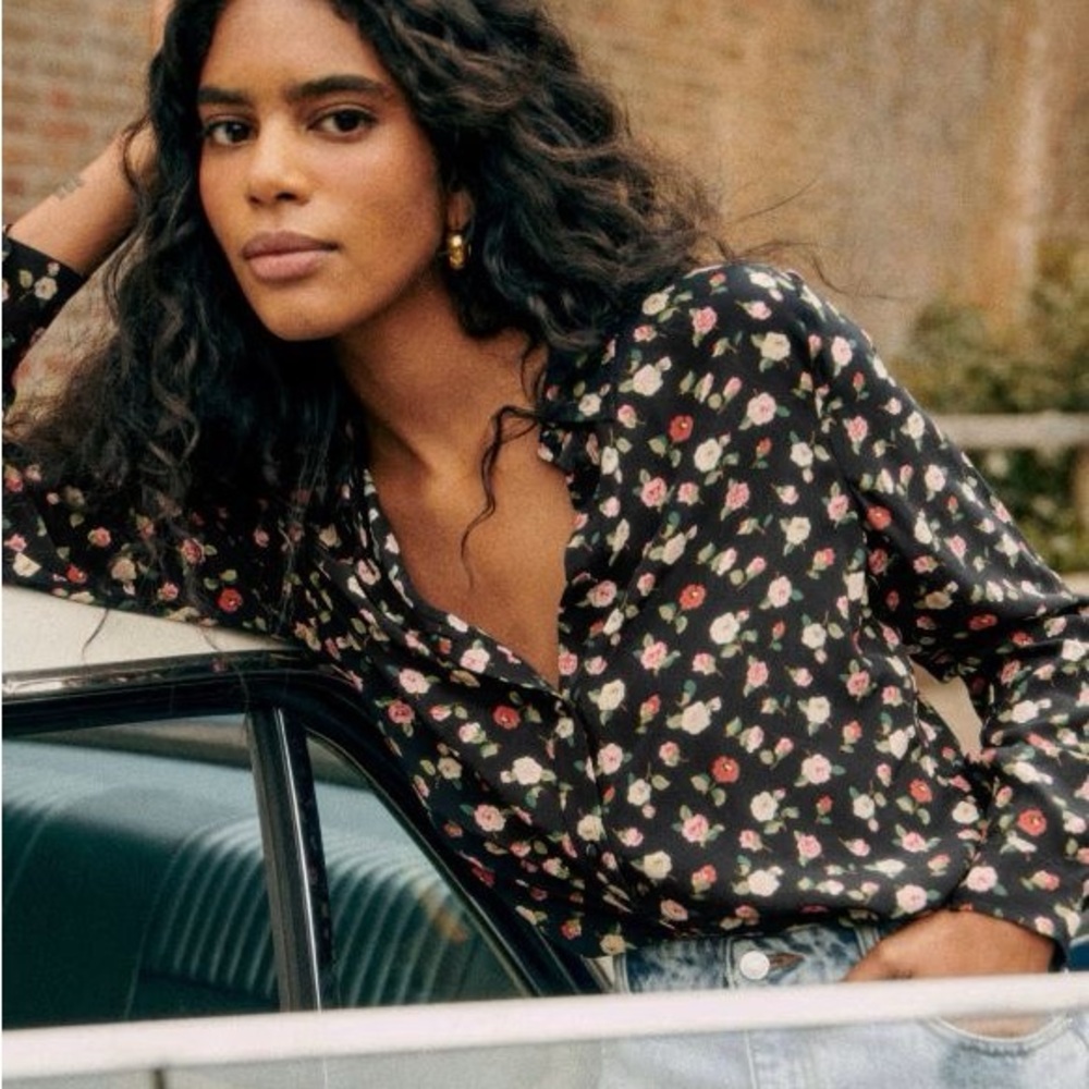 Sezane Ann Shirt Small Roses Print (Sz 36)